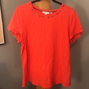 Boden Coral Pink Pom Pom Short Sleeve Top